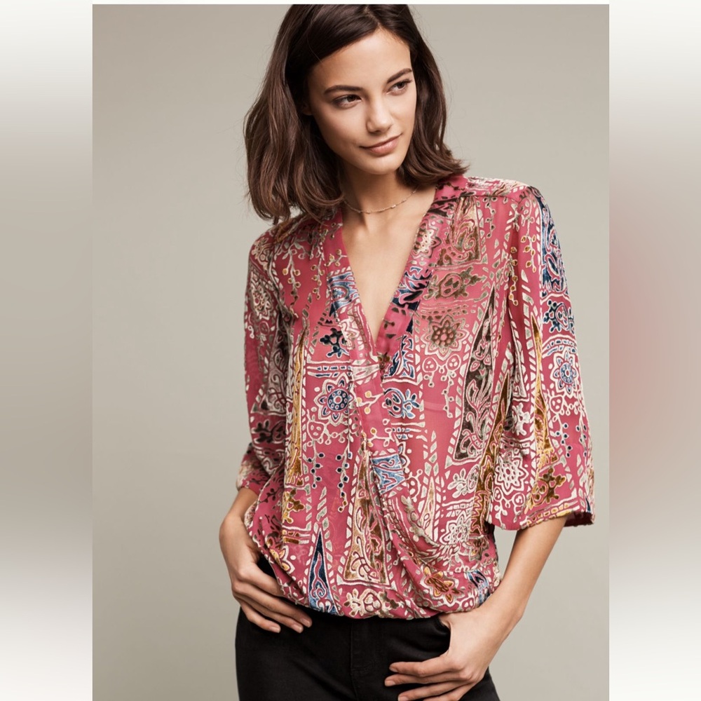 Anthropologie Floreat Japonica wrap blouse sz sm